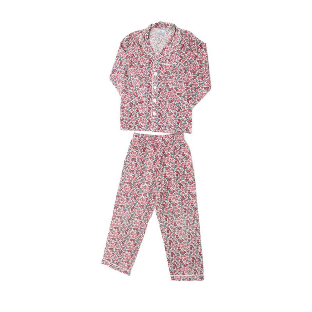 Petite Plume Childrens Girls Floral Print Pajama Set Red Green Cotton Size 7